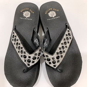 Yellowbox silver with black rhinestones and studs flip-flops